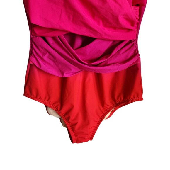 Lands End Swimsuit 14 Long Tall 14L Pink Women's SlenderSuit One Piece Bathing - Picture 3 of 9